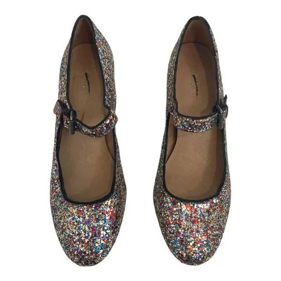 Madewell Size 7.5 The Zelda Mary Jane Block Heel in Glitter Party Cocktail - Picture 3 of 9